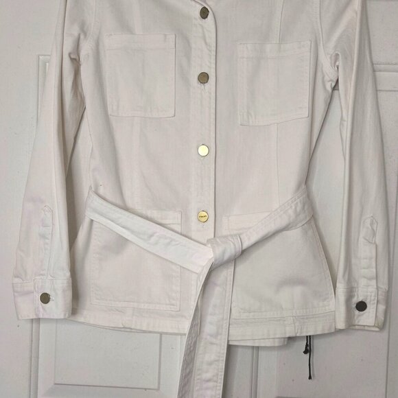 FRAME White Denim Belted Utility Cargo Jean Jacket Size S NWOT - Picture 1 of 14